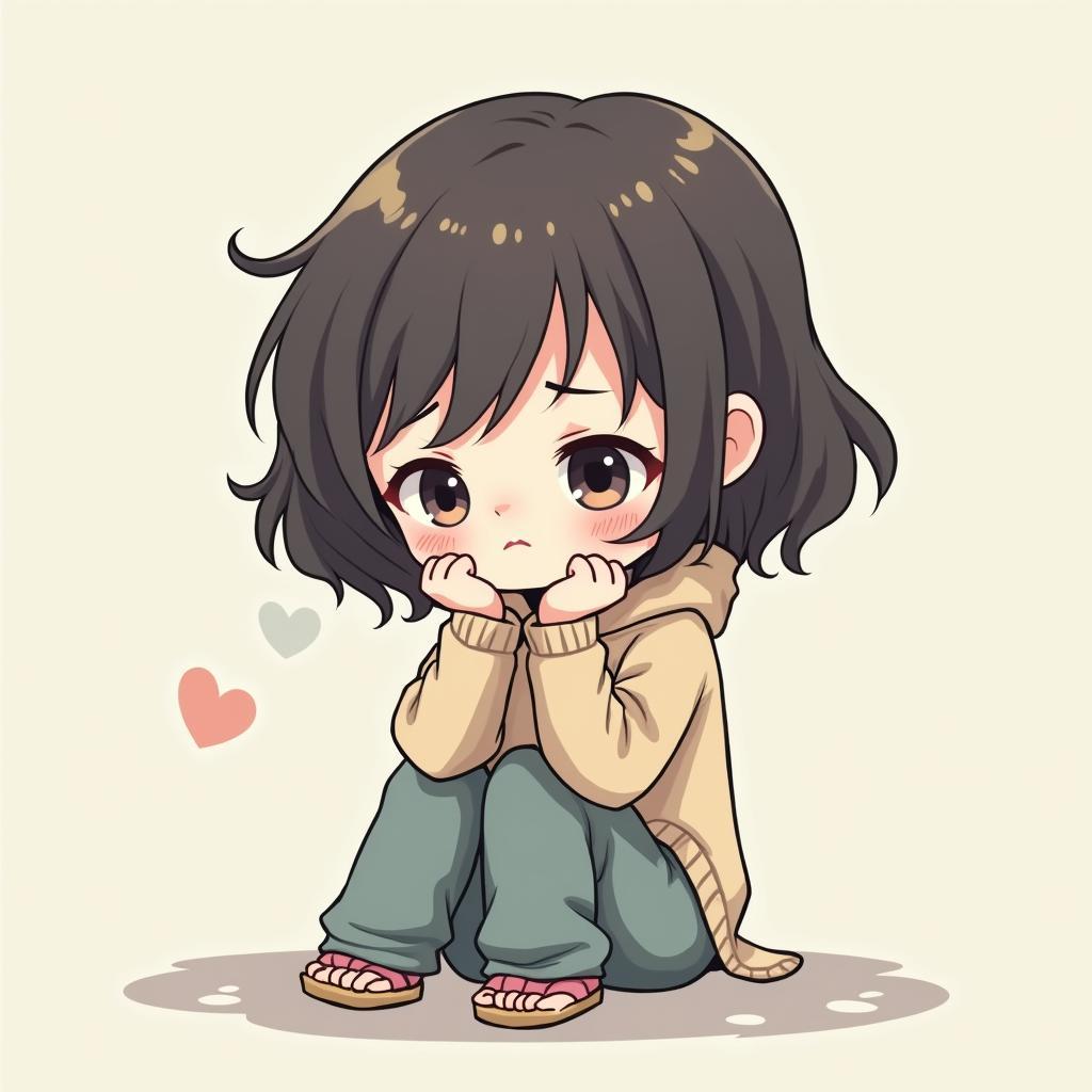 Anh chibi nu cute buon va tam trang voi sac mau tram